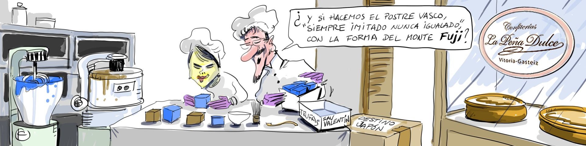 La viñeta de Cerrajería sobre los bombones alaveses en Japón