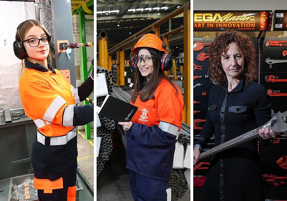 Aide Valle, técnica de revestimientos de Talgo; Uxue Sánchez, ingeniera de Tubos Reunidos e Idoia Martínez de San Vicente, export manager en Egamaster