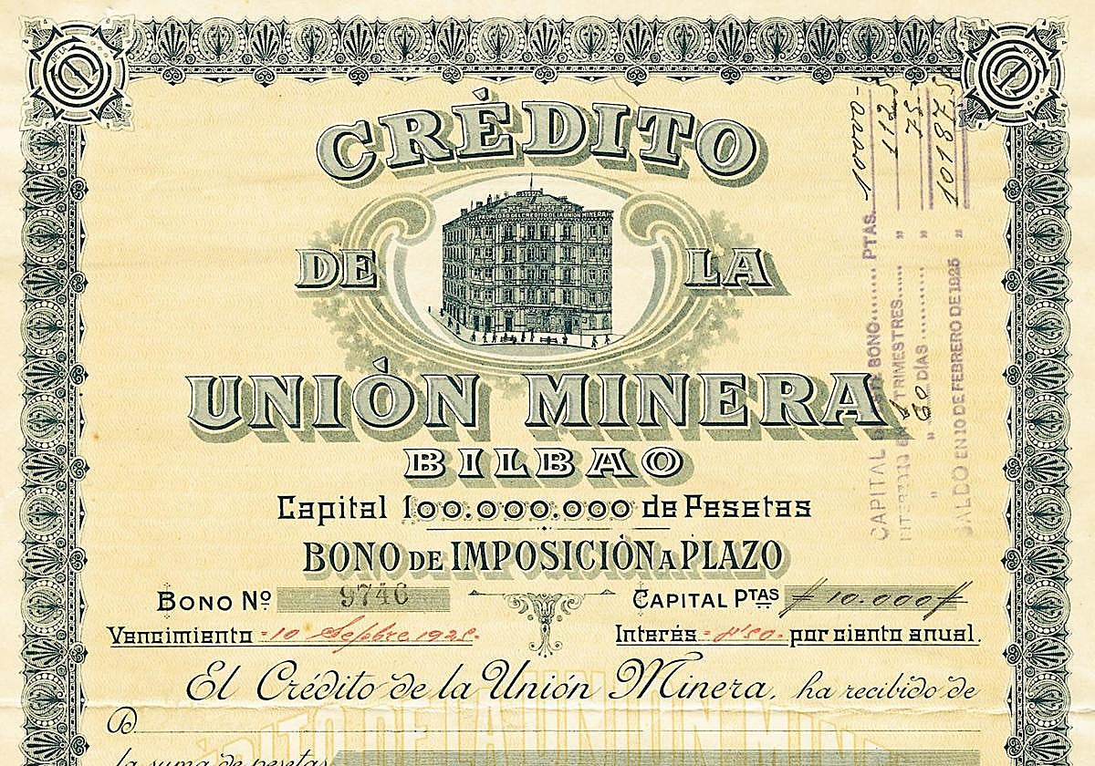 Bono emitido por la Unión Minera en 1901.