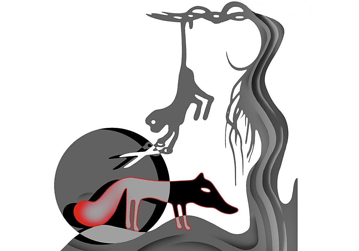 Daniel Tamayo posa delante de sus ilustraciones en la exposición del Bellas Artes.