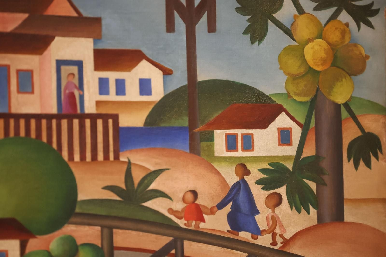Detalle del cuadro «O Mamoeiro 1925» de la artista brasileña Tarsila do Amaral en el Museo Guggenheim Bilbao, dentro de la exposición 'Tarsila do Amaral.