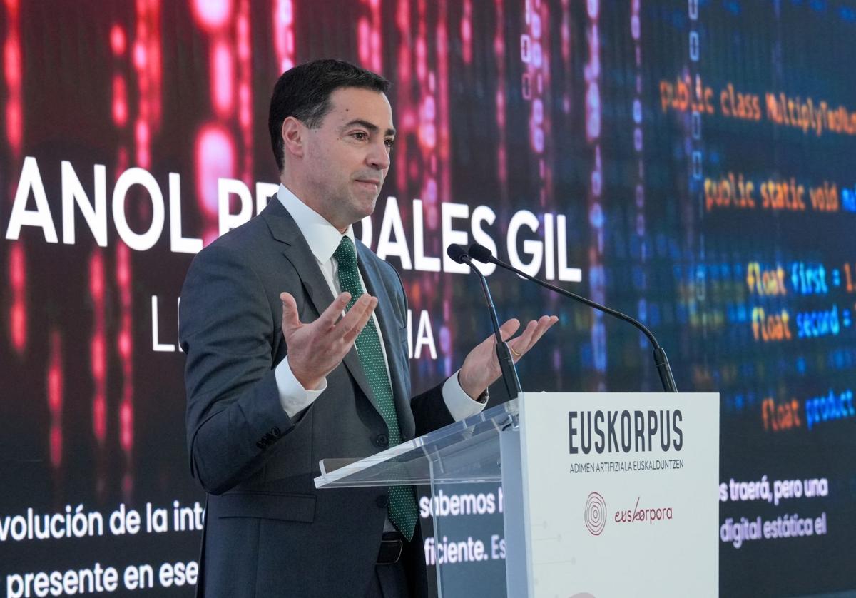 El lehendakari Pradales, en la presentación de Euskorpus el pasado mes de febrero.