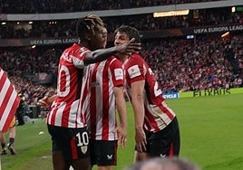 La euforia de Nico tras sus dos goles: «Somos candidatos a ganar la Europa League»