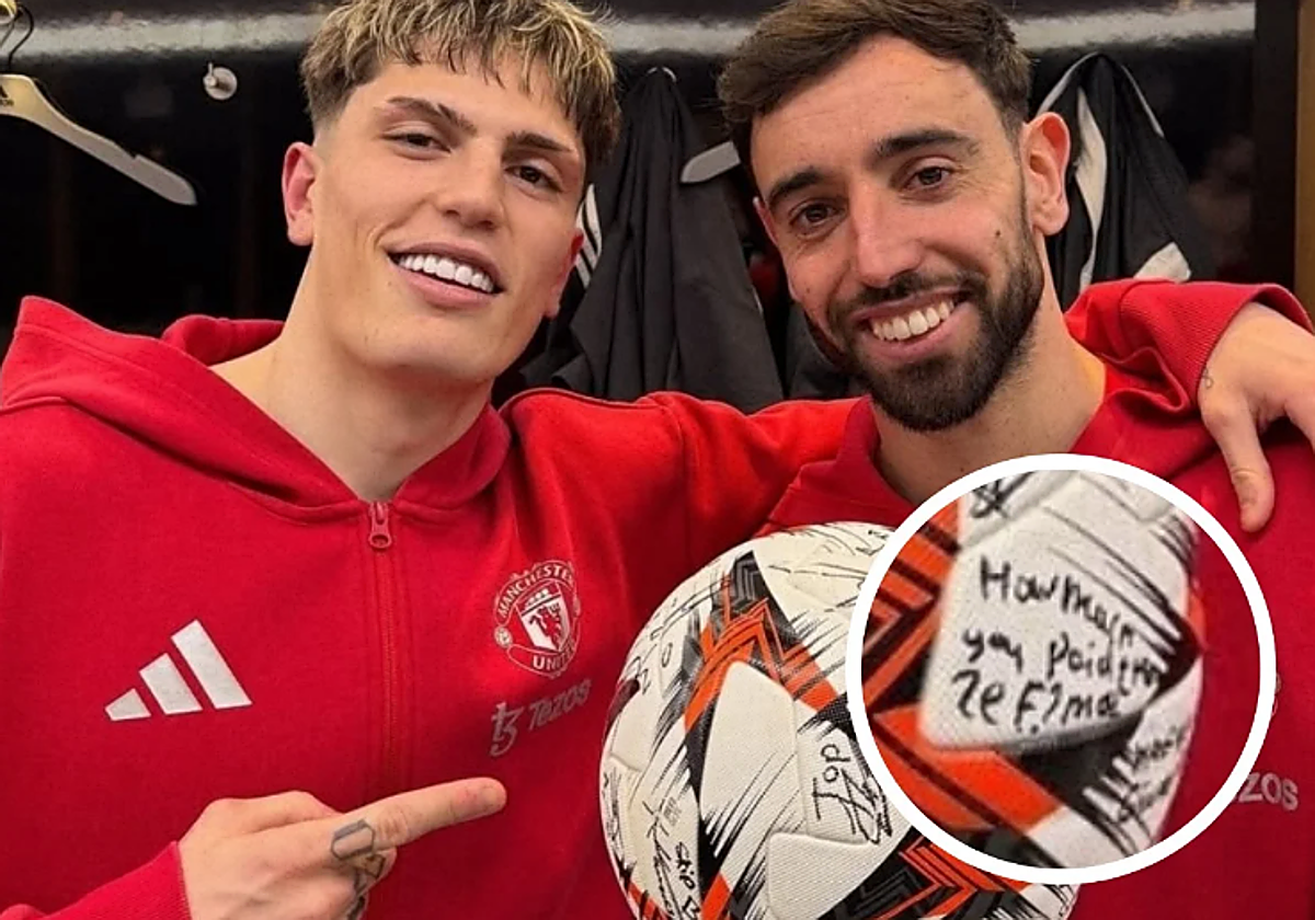«¿Cuánto le pagaste al árbitro?»: La polémica frase firmada en el balón que Bruno Fernandes se llevó a casa