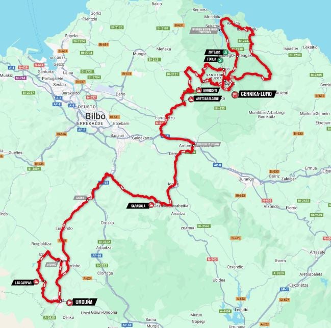 Mapa etapa 5 de la Itzulia-Vuelta al País Vasco 2025