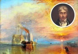 'El último viaje del Temerario' (1838) y 'Autorretrato a los 24 años' (1799), este último idealizado en aspecto y atuendo.