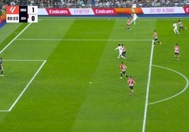 El audio del VAR en el gol anulado a Vinicius que mantuvo las esperanzas del Athletic: «La 'high behind' no enfoca, te pongo la 'sky'»