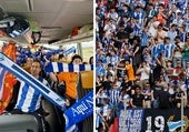 Aficionados del Alavés, de camino a Sevilla y en las gradas del Pizjuán.