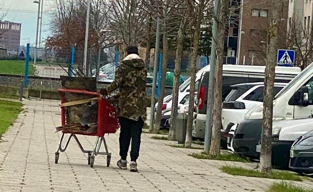 Un ladrón de metal avanza por una calle de Salburua a plena luz del día.