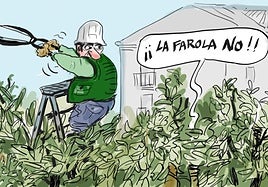 La tira de Cerrajeria sobre el arbolado y las farolas