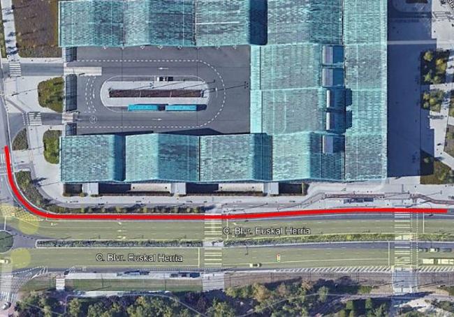 En rojo, zona donde se renovará el firme.