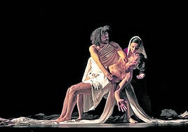 Momento del montaje de 'Il lamento di Caravaggio'.