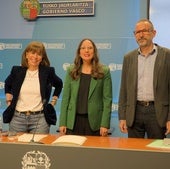 Begoña Pedrosa, Hezkuntza sailburua; Lucía Torrealday, sailburuordea; eta Josu Solabarrieta, ISEI-IVEIko zuzendaria.
