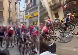 Susto en La Vuelta femenina: una espectadora provoca una gran caída en Barbastro