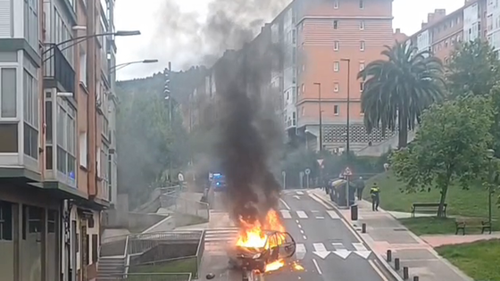 Imagen del coche incendiado en Otxarkoaga.