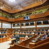 Vista del Parlamento vasco durante el pleno de investidura de Imanol Pradales como lehendakari.