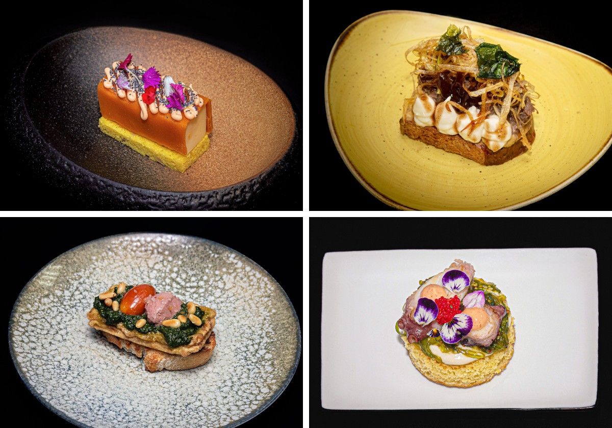 Cuatro pintxos de los diecisiete que participan en el concurso de Llodio.