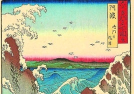'El mar embravecido en Naruto', de la guía ilustrada de lugares famosos en más de 60 provincias (1855).