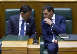 El Consejero de Hacienda y Finanzas, Noël d´Anjou y el lehendakari, Imanol Pradales, durante el pleno