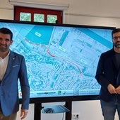 El viceconsejero de Turismo y Comercio del Gobierno vasco, Jakes Aguirrezabal, y el alcalde de Sestao, Gorka Álvarez, anuncian el proyecto.