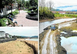 Arriba, corredores verdes en María Díaz de Haro han reducido las emisiones y la temperatura en verano es dos grados. Abajo, devolver las costas a su estado original, como en Gorliz o Muskiz, favorece que hagan de «barrera» frente a los temporales. A la derecha, la obra que URA realiza en el Cadagua, a su paso por Zalla, trata de ampliar la lámina del cauce y evitó que el río se desbordara el pasado diciembre.