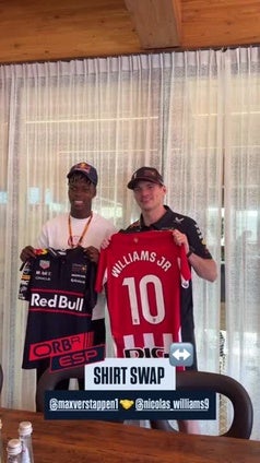 Nico Williams y Max Verstappen, juntos en el circuito de Montmeló