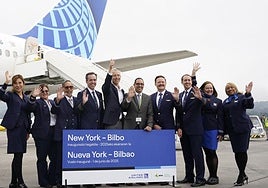 Las mejores imágenes del primer vuelo Nueva York-Bilbao de la historia