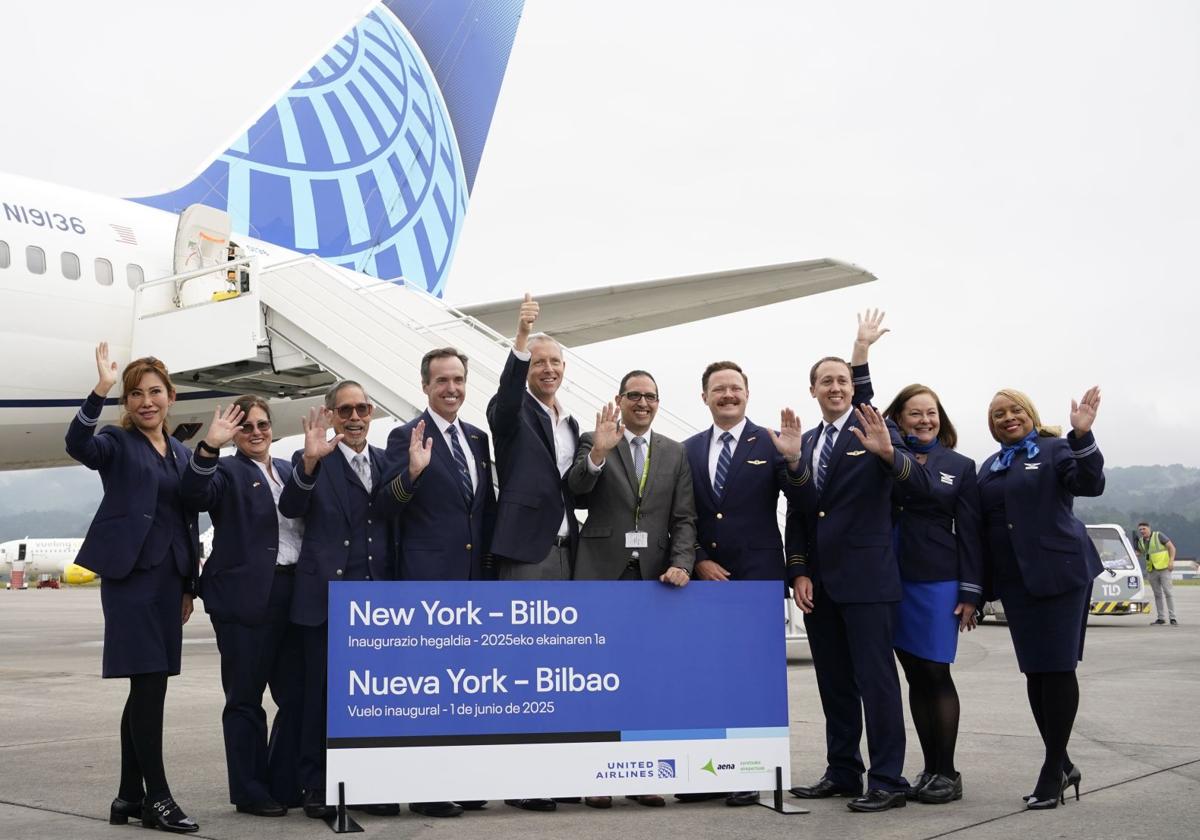 Las mejores imágenes del primer vuelo Nueva York-Bilbao de la historia