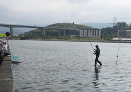 Un pescador, durante una pleamar en Erandio