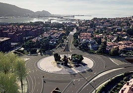 Recreación del acceso al futuro túnel subfluvial por el extremo de la rotonda de Artaza, en Getxo.