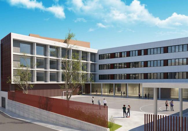 Infografía del nuevo edificio que se levantará en el mismo solar, junto al bidegorri y la calle Aldapa, con el patio abierto hacia Rubén Darío