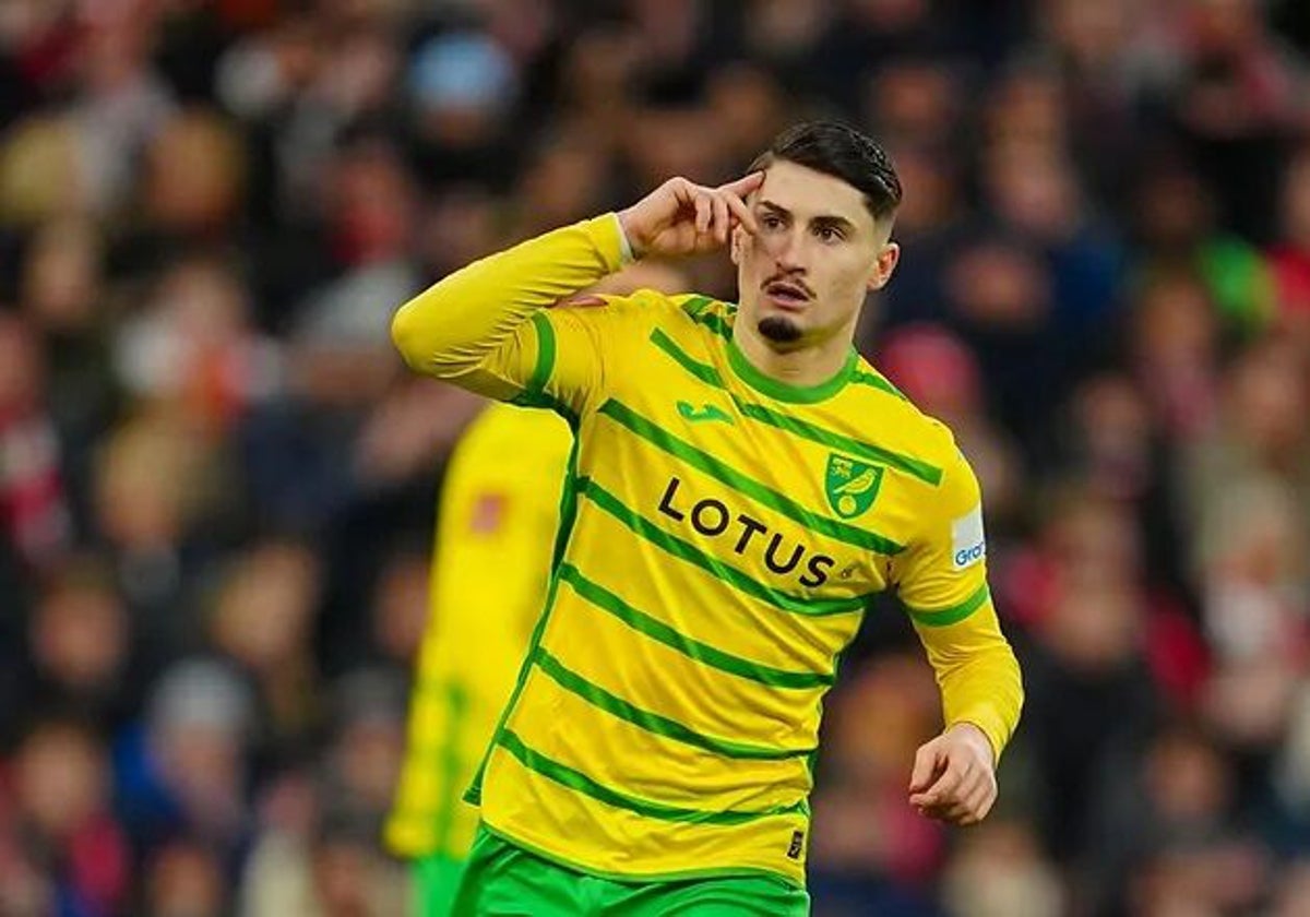 Borja Sainz en un partido con el Norwich.