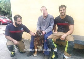 Los bomberos rescatan a un perro que cayó al río Nervión en Arrankudiaga: «No lo ha puesto fácil, estaba muy asustado»