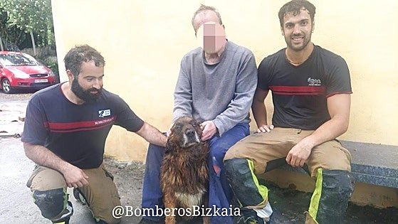Los bomberos rescatan a un perro que cayó al río Nervión en Arrankudiaga: «No lo ha puesto fácil, estaba muy asustado»