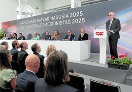 El presidente de CAF, Andrés Arizkorreta, durante su intervención ayer en la Junta de Accionistas.