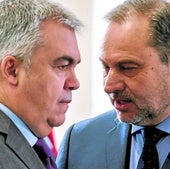 Santos Cerdán y José Luis Ábalos, en el Ministerio de Transportes cuando tomó posesión Óscar Puente.