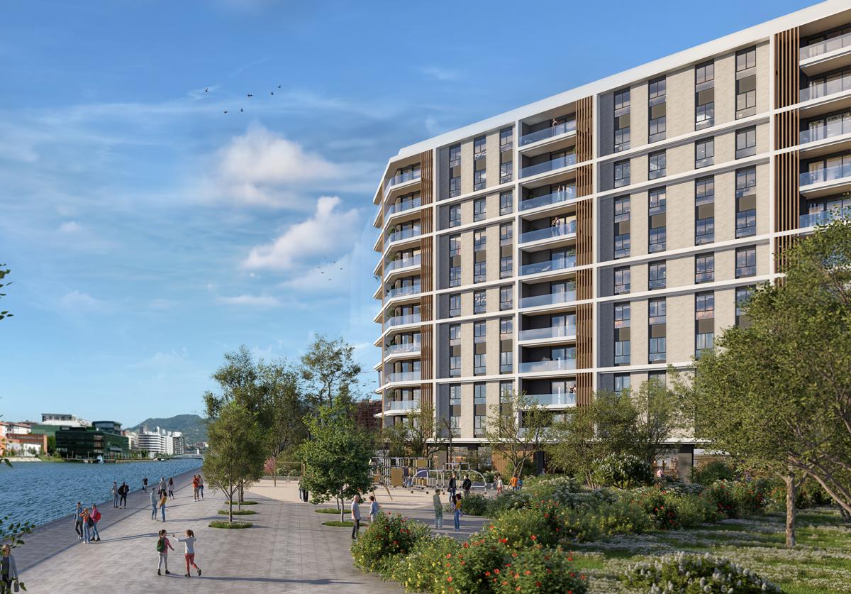 Una nueva promoción ofrece 60 viviendas en primera línea de la punta norte de la isla de Zorrozaurre