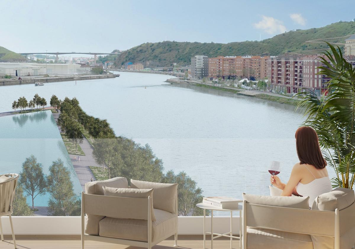 Imagen principal - Una nueva promoción ofrece 60 viviendas en primera línea de la punta norte de la isla de Zorrozaurre