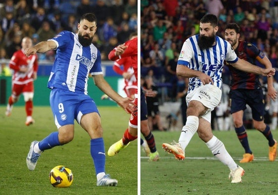 Asier Villalibre, con el Alavés en 2025 y en 2023.