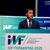 El lehendakari, Imanol Pradales, este viernes en el acto organizado por el Instituto Vasco de Finanzas