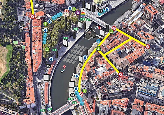 Los mapas para poder moverse en Bilbao durante el concierto en la ría y el triatlón