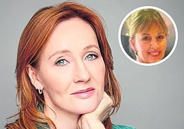 La escritora JK Rowling y (en el círculo) su amiga Áine Kiely Ambrose.