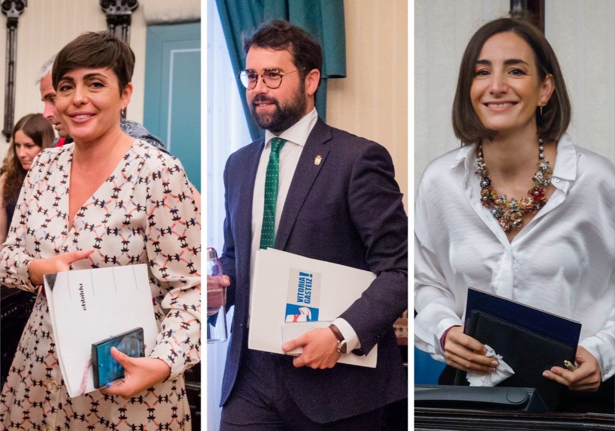La portavoz de EH Bildu Rocío Vitero, el popular Iñaki García Calvo y la representante de Elkarrekin Podemos, Garbiñe Ruiz.