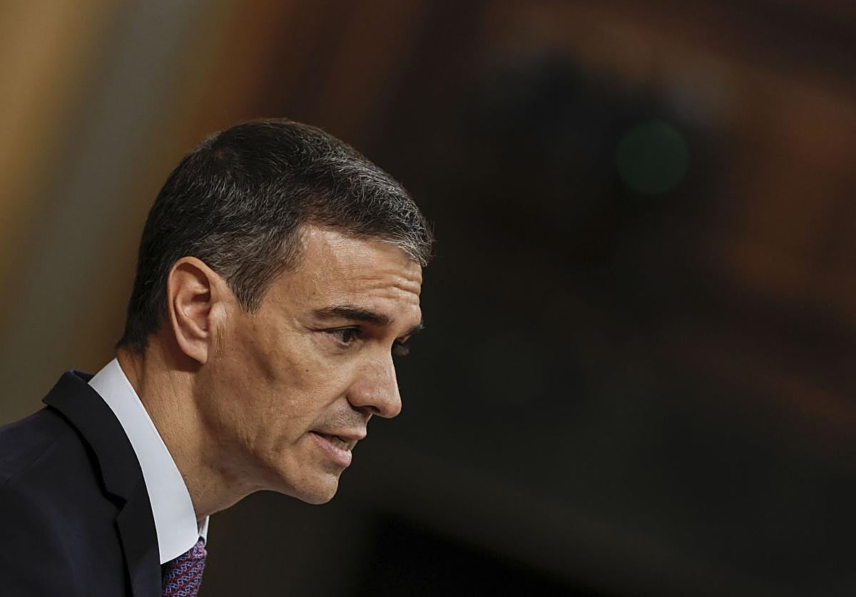 El presidente del Gobierno, Pedro Sánchez, durante su intervención en el pleno del Congreso de los Diputados.