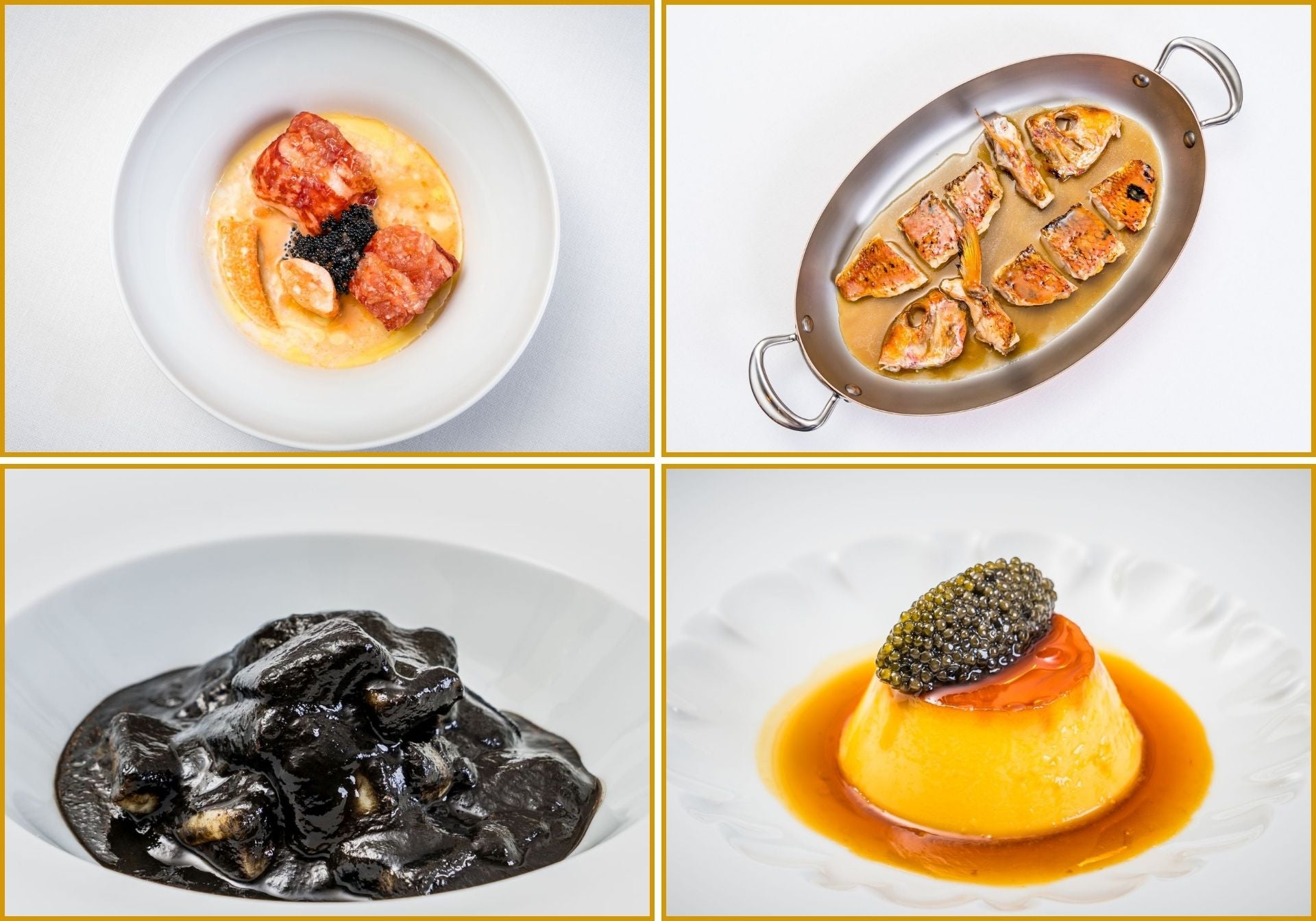 A simple vista el repertorio del Ibai no podría ser más clásico: salpicón de bogavante, chipirones en su tinta, salmonete o flan. Sin embargo, Airaudo y su equipo no renuncian a aplicar nuevas técnicas o añadir ingredientes de lujo para llevar el repertorio de siempre a otro nivel.