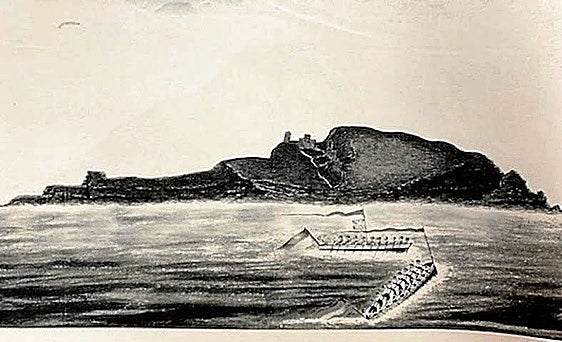 Cuadro de 1844 que supuestamente recrea el duelo de traineras entre Bermeo y Mundaka por la propiedad de la isla.