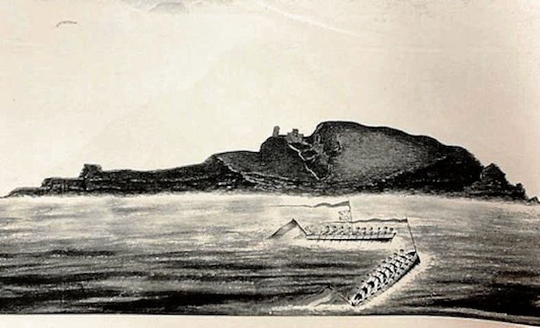 Cuadro de 1844 que supuestamente recrea el duelo de traineras entre Bermeo y Mundaka por la propiedad de la isla.