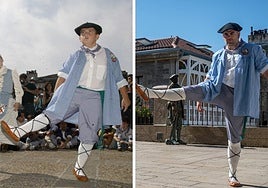 Iñaki Kerejazu baila el aurresku como Celedón Txiki en 2004 y en la actualidad.