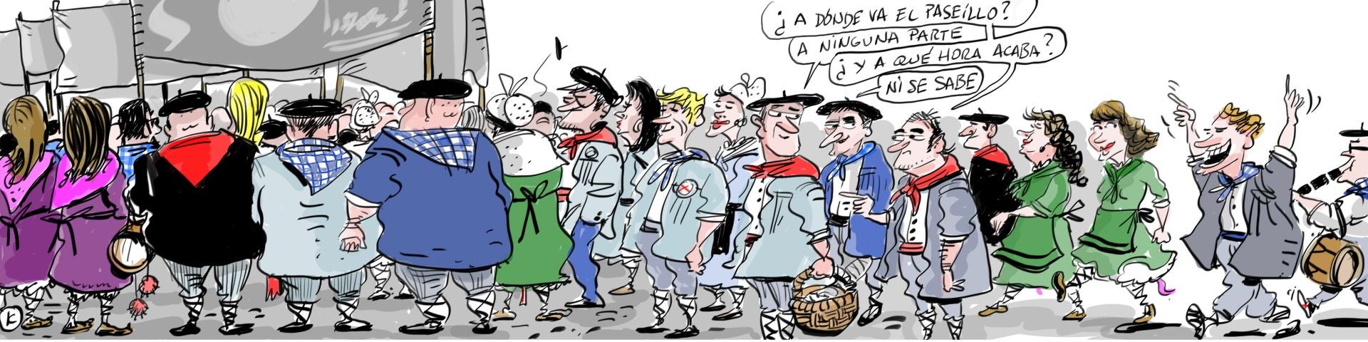 La viñeta de Cerrajería sobre el primer paseíllo de blusas y neskas en Fiestas de Vitoria