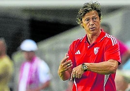 Matías Almeyda, entrenador del Sevilla, da instrucciones al equipo en uno de los amistosos de pretemporada.